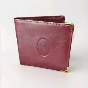 Cartier Must De Cartier Leather Bifold Wallet Bordeaux Gold Vintage Card Case